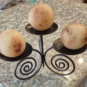 Elegant Metal Candle Holder With 4 Spots For Candles, Includes 4 Candles